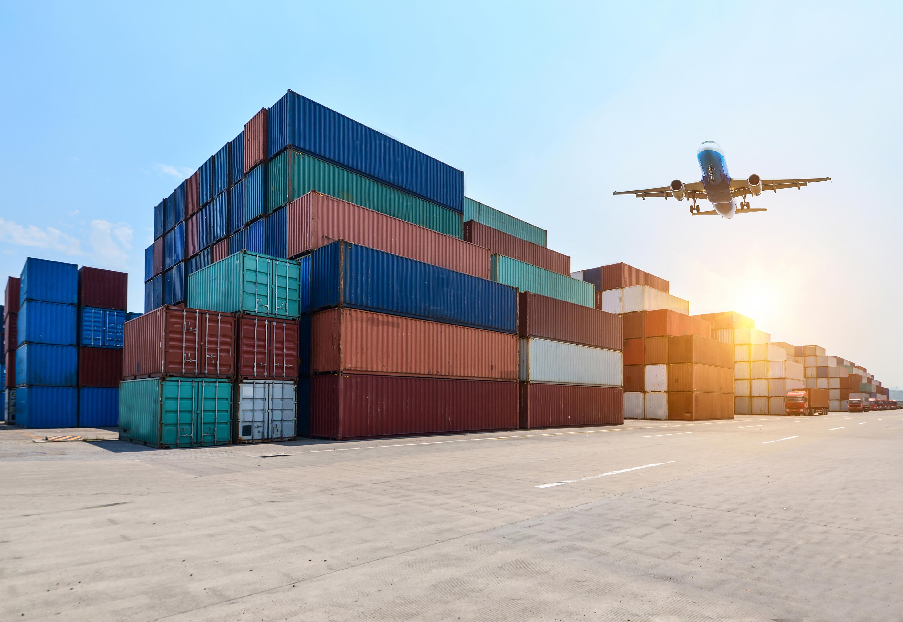 Shipping containers and airplane